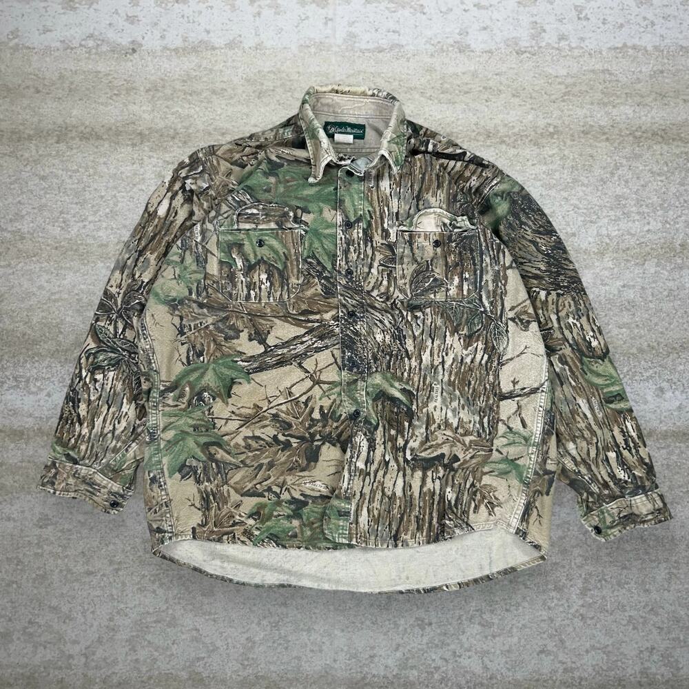 Vintage 90s Realtree Hunting Camo Button Up Shirt Mens 2XL Woodland Long Sleeve